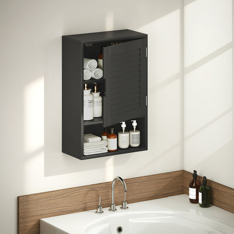 40 cm louvred bathroom wall cabinet in black – image 7