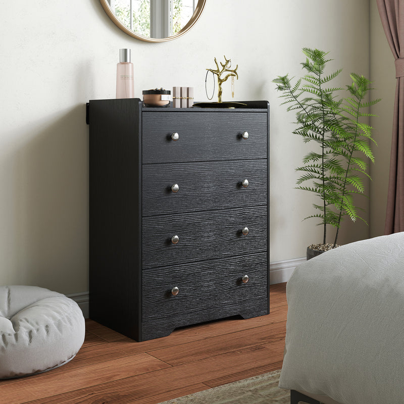 HOMCOM 4 Drawer Chest of Drawers, Modern Dresser for Bedroom, Storage Cabinet for Living Room Entryway, Black Wood – view 7