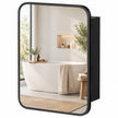 Black compact wall-mounted bathroom mirror cabinet with magnetic door and adjustable shelf