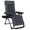 Dark grey folding zero gravity garden chair with cushion, headrest, arm pads and side tray