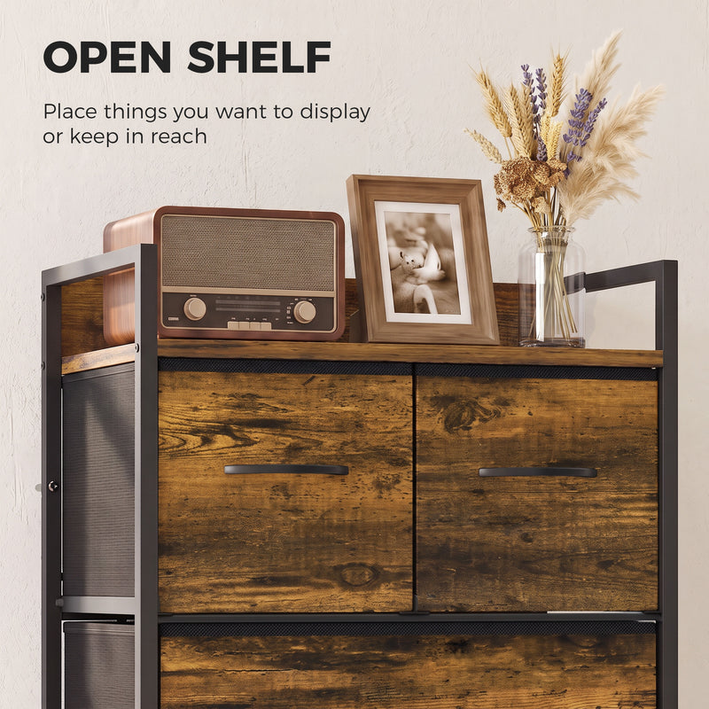 HOMCOM Rustic Chest of Four Fabric Drawers - Rustic Brown – view 5