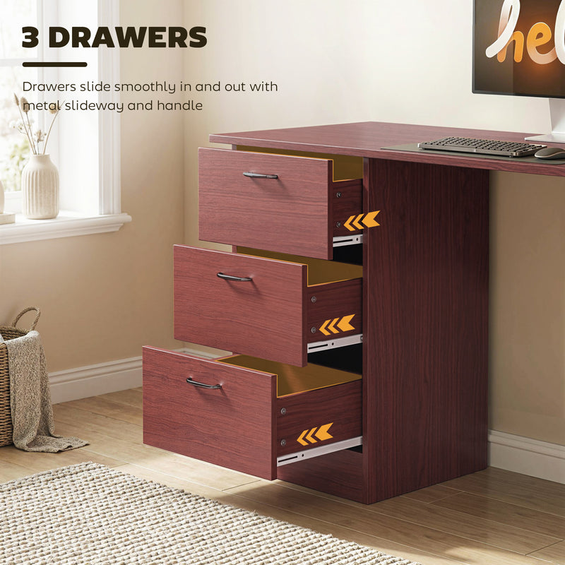 HOMCOM Computer Desk, Writing Table, PC Workstation with 3 Storage Shelves and Drawers, Handle, for Home Office, Walnut – view 5