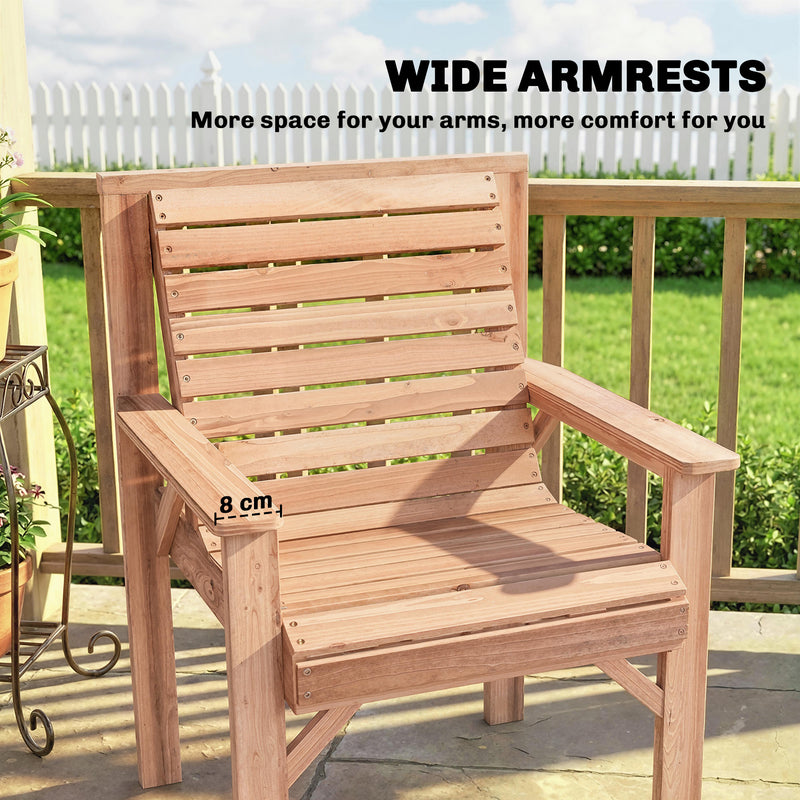 Outsunny Wooden Garden Dining Chair, Outdoor Chair Garden Armchair with Curved Seat and Wide Armrests, Natural Wood – view 5