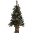 4ft pre-lit green Christmas tree with warm white LEDs, red berries and pine cones in a retro base