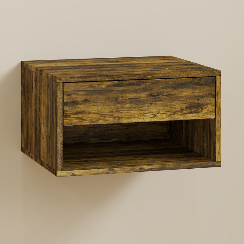 HOMCOM Set of Two Floating Bedside Tables - Rustic Brown – view 10