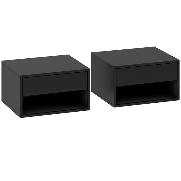 HOMCOM Floating Bedside Tables Set of 2, Wall Mounted Nightstand, Black