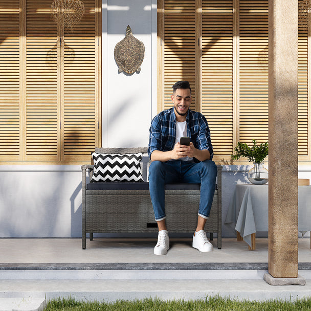 Outsunny 160L Storage Two-Seater Rattan Bench - Grey – view 2