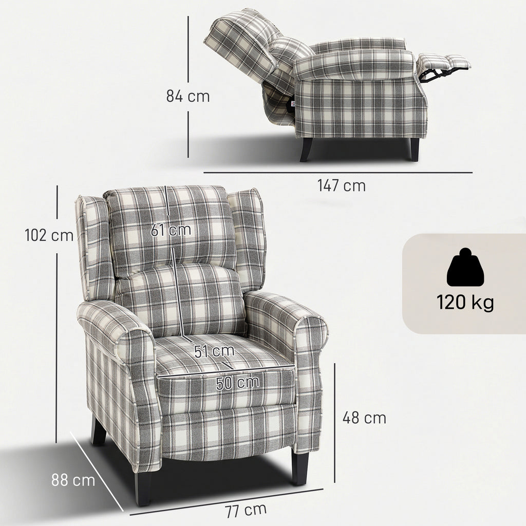 160Â° Reclining Armchair, with Footrest - Grey and White