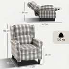 160Â° Reclining Armchair, with Footrest - Grey and White
