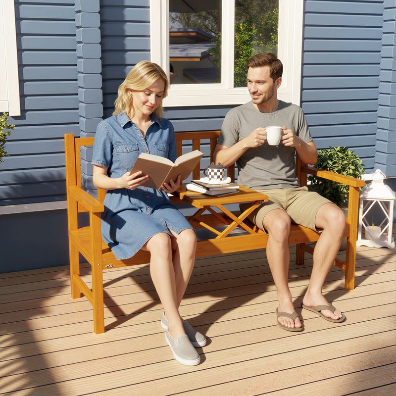 Outsunny Wooden Bench with Liftable Middle Table, Outdoor Bench, Patio Loveseat for Porch, Garden, Seats 2-3 People – view 2