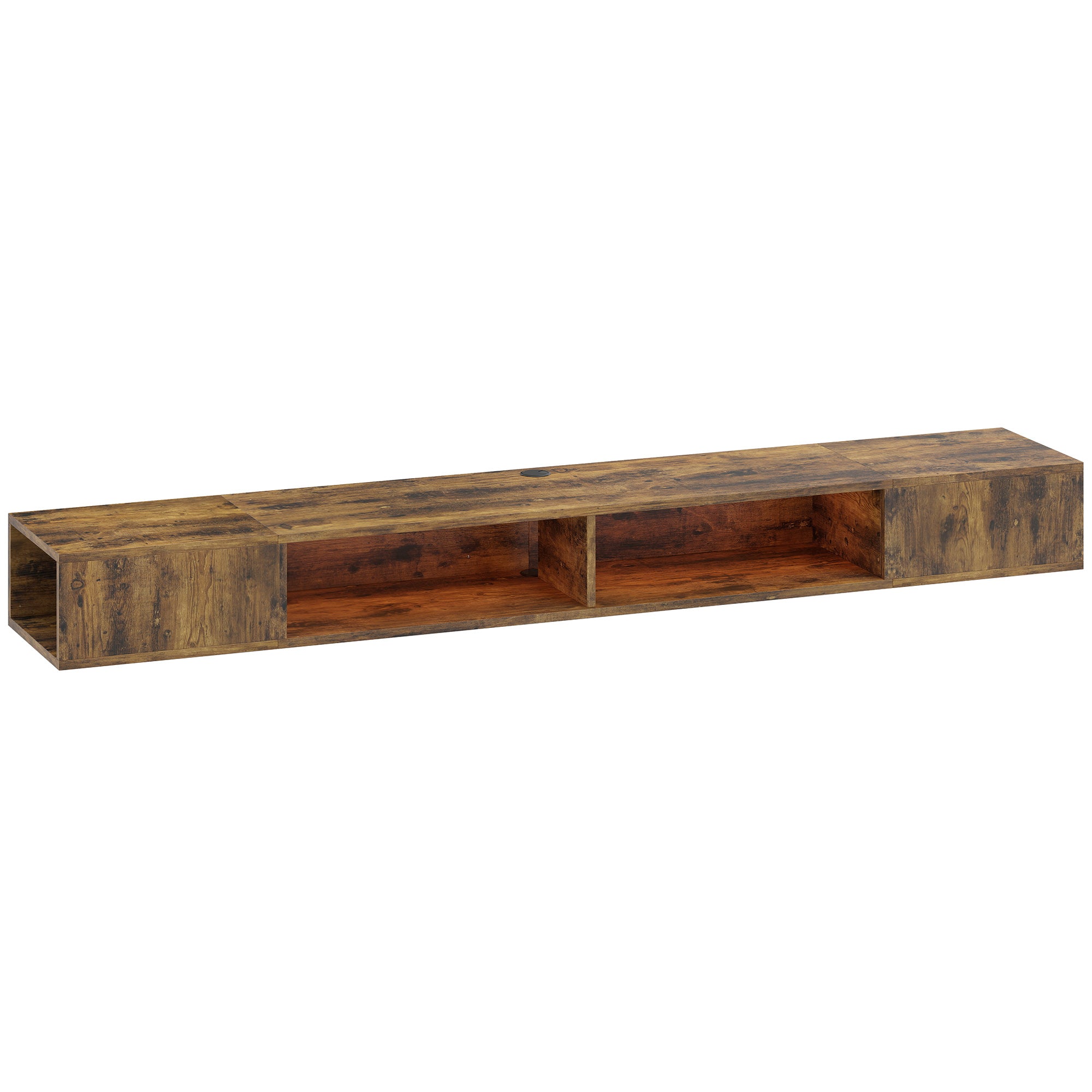 Wall Mounted TV Stand with RGB LED Lights, Floating Entertainment Centre for 75 Inch TV, Rustic Brown