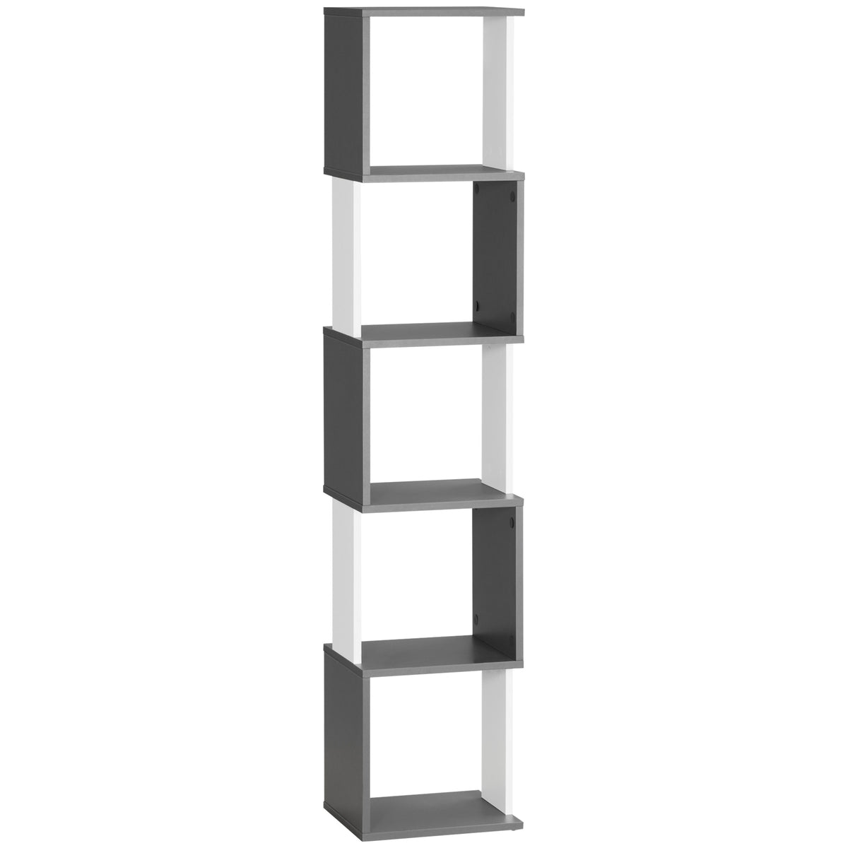 161 cm 5-Tier Narrow Bookcase – White & Dark Grey