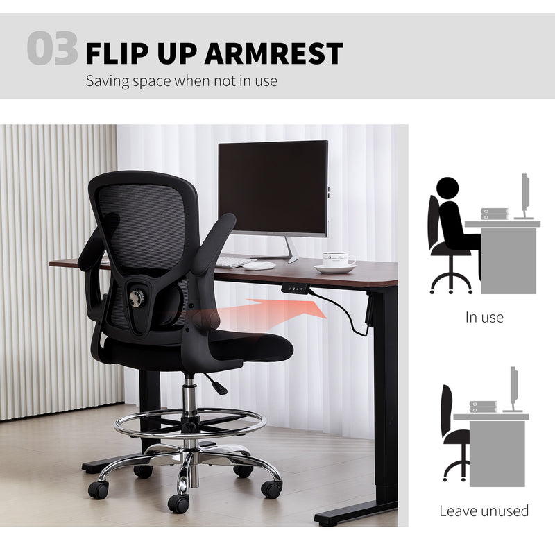 HOMCOM Draughtsman Chair, with Adjustable Lumbar - Black – view 6
