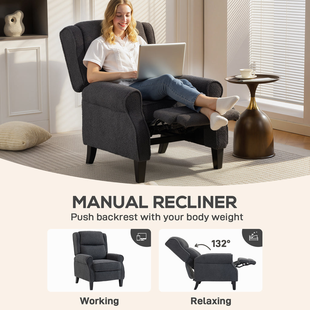 132Â° Recliner Armchair, with Extended Footrest - Dark Grey