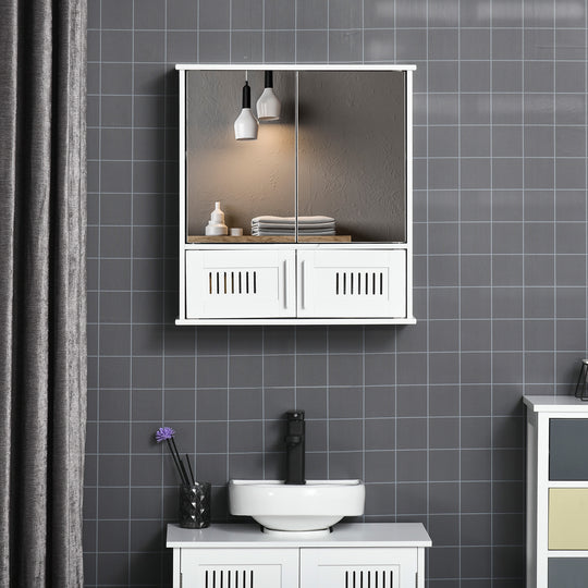 White mirror cabinet with vented base – image 2