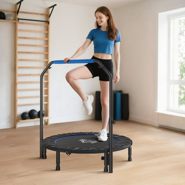 HOMCOM 45" Foldable Mini Fitness Trampoline, with Adjustable Foam Handle, Blue – view 2