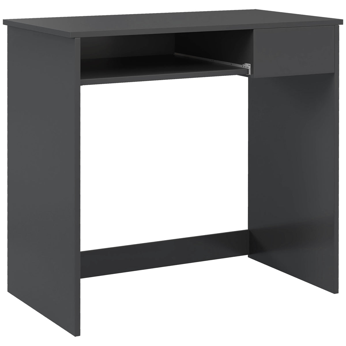 Grey 80 cm compact computer desk with sliding keyboard tray and small drawer