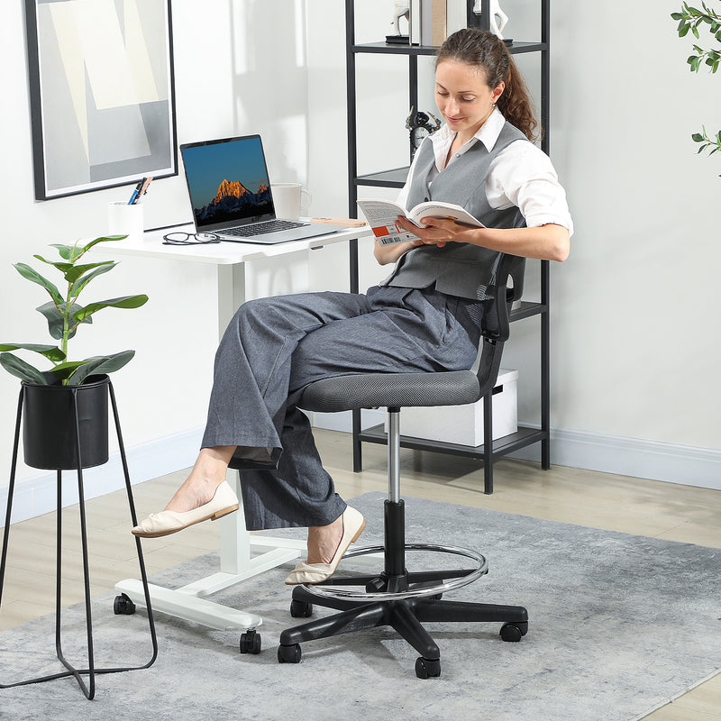 Vinsetto Ergonomic Mesh Standing Desk Chair with Adjustable Footrest Ring and Seat Height Charcoal Grey – view 9
