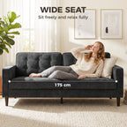 3 Seater Sofa Button Tufted Upholstered Couch with Wood Legs for Living Room, Dark Grey