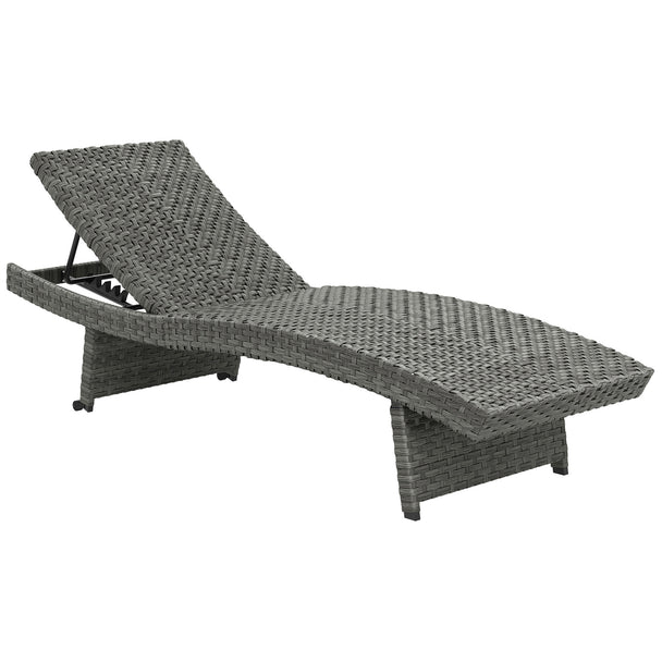 Mixed grey folding rattan sun lounger with wheels and S-shaped curve