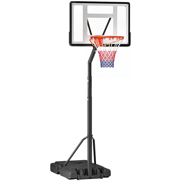 Black 10ft freestanding basketball hoop and stand with backboard, net and wheeled base