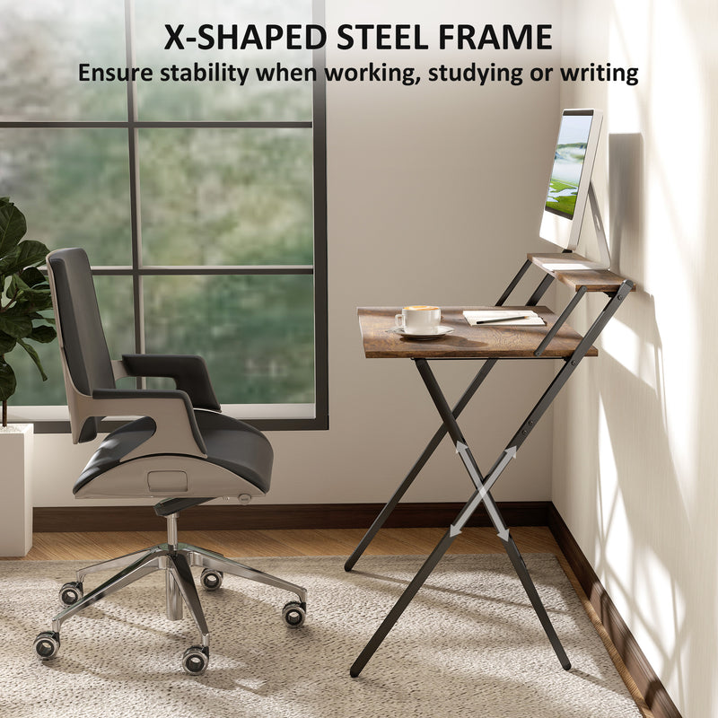 HOMCOM 81.5 cm Folding Computer Desk with Monitor Shelf - Rustic Brown – view 6