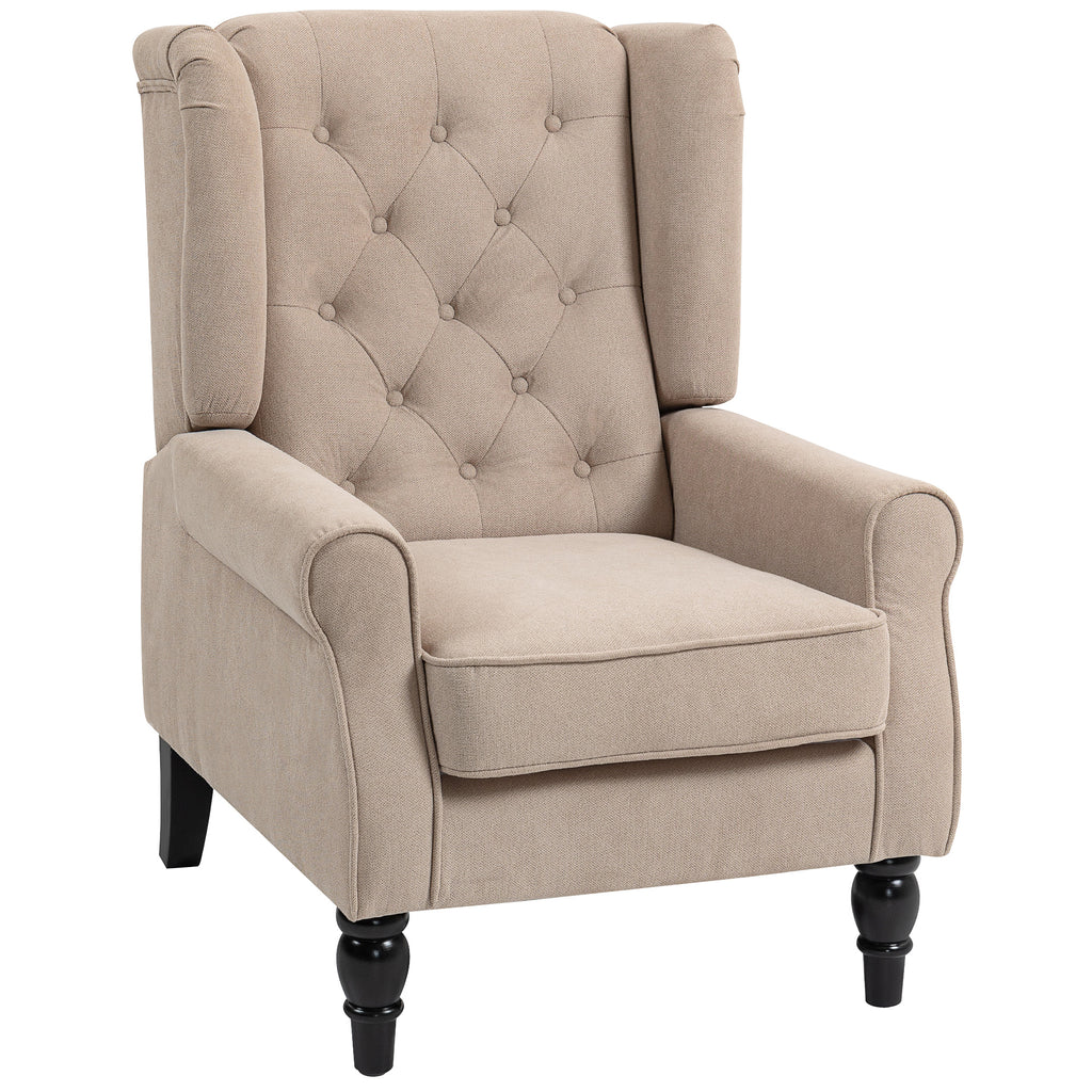 Wingback Accent Chair, Retro Upholstered Button Tufted Occasional Chair for Living Room and Bedroom, Beige