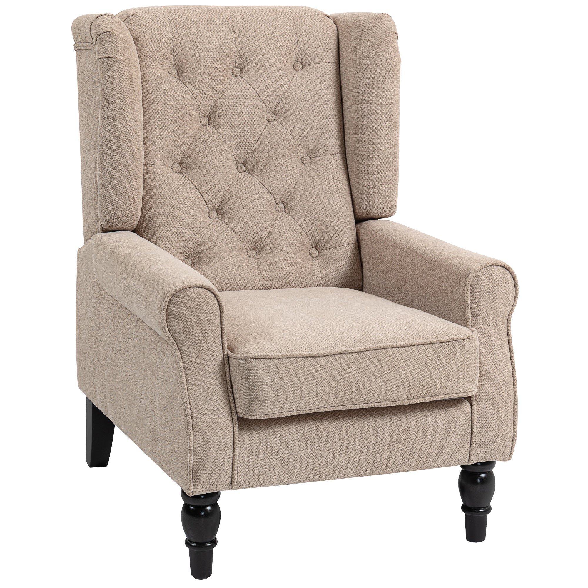 Wingback Accent Chair, Retro Upholstered Button Tufted Occasional Chair for Living Room and Bedroom, Beige