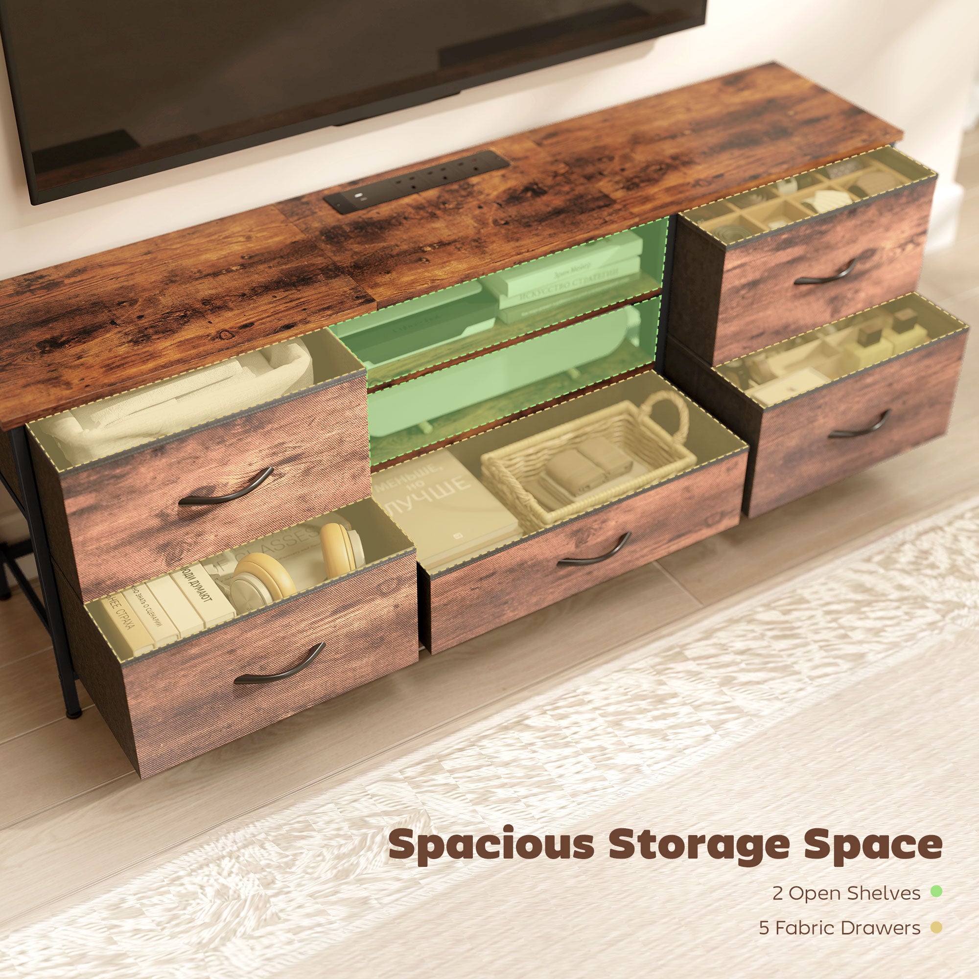 Multi-Storage Industrial TV Stand - Brown/Grey/Black