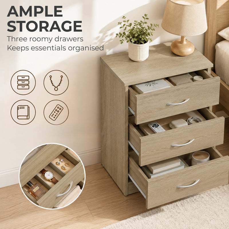 HOMCOM Three-Drawer Simple Bedside Table - Oak – view 4