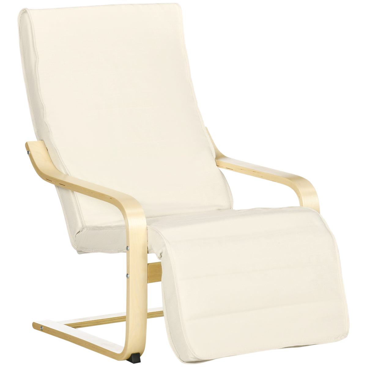 Birch Wood Lounge Chair with Adjustable Footrest – Cream White