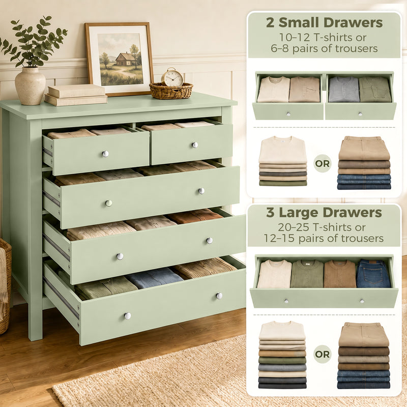HOMCOM 5 Drawer Chest of Drawers, Modern Dresser for Bedroom, Bedside Storage Cabinet, Wide Storage Unit with Glide – view 4