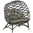 Sand brown 2-seater folding garden egg chair with thick padded cushion and side pockets
