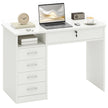 White 110 cm computer desk with five drawers, lockable under-desk drawer and open side shelf