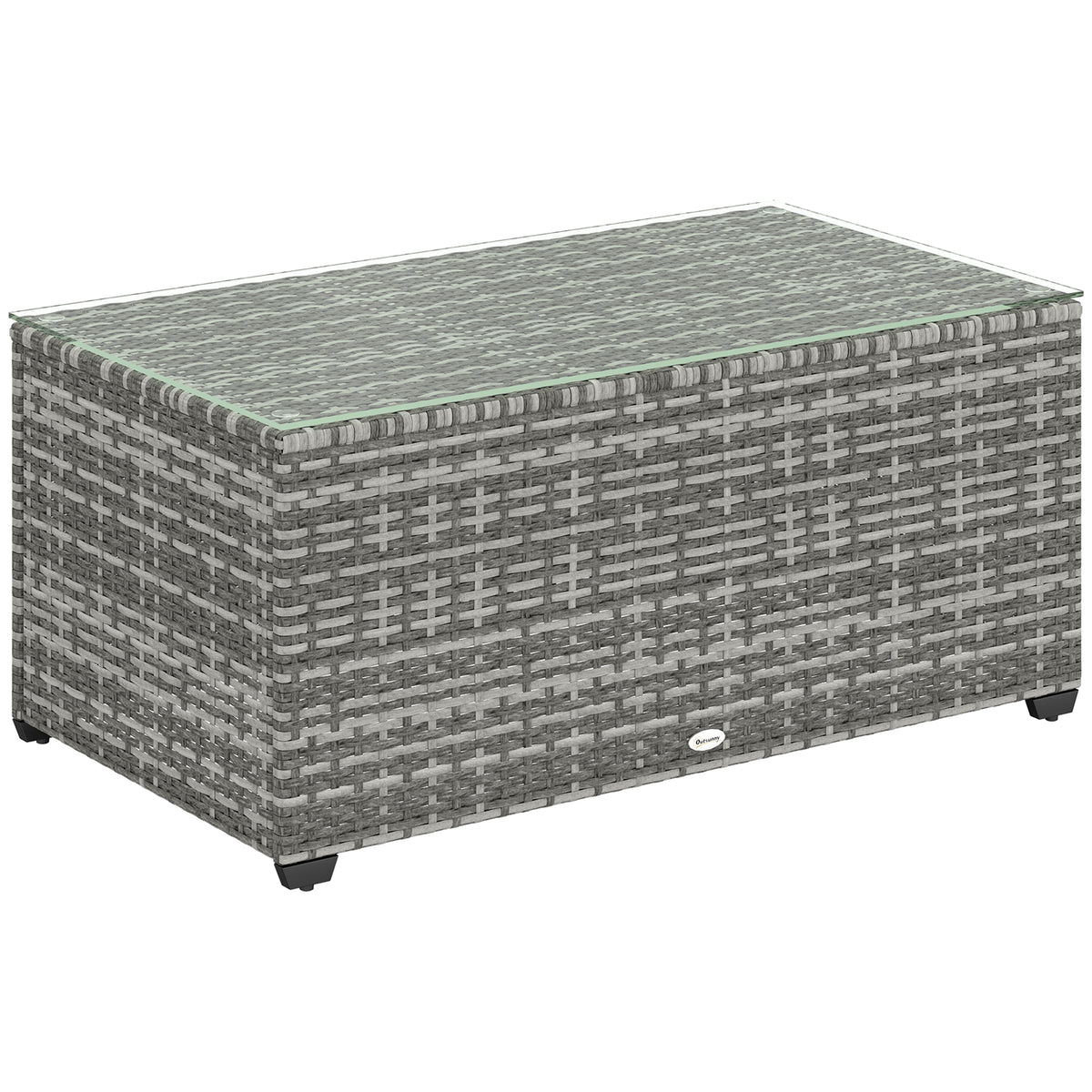 Light grey rectangular rattan coffee table with tempered glass top, 90 x 50 cm