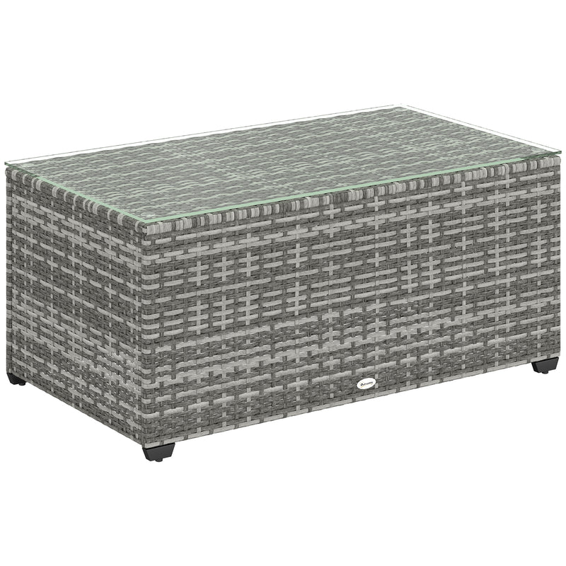 Light grey rectangular rattan coffee table with tempered glass top, 90 x 50 cm