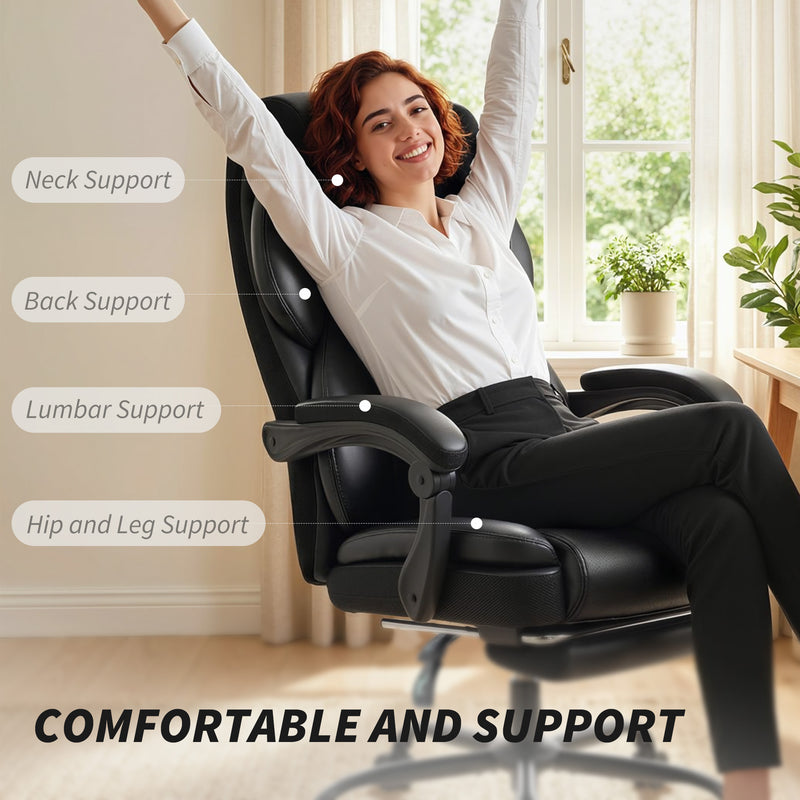 HOMCOM Adjustable Office Chair Reclining Computer Desk Chair with Footrest, Armrest, Casters, Black – view 4