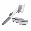 Cleaning brush set with handle and three sponge heads on a white background