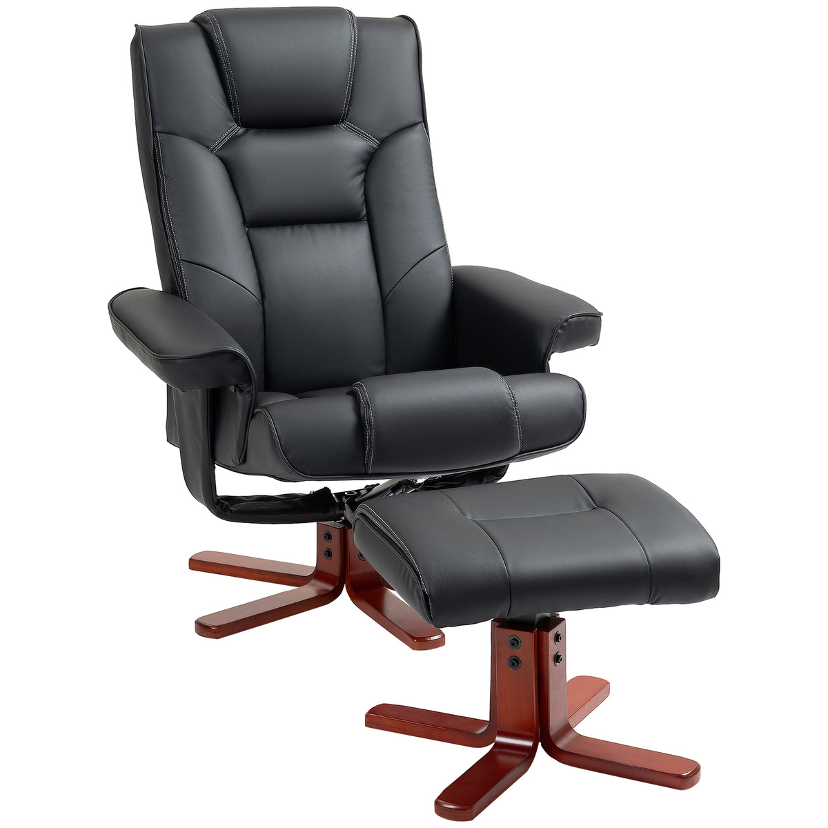 135° Faux Leather Recliner & Footstool – Black