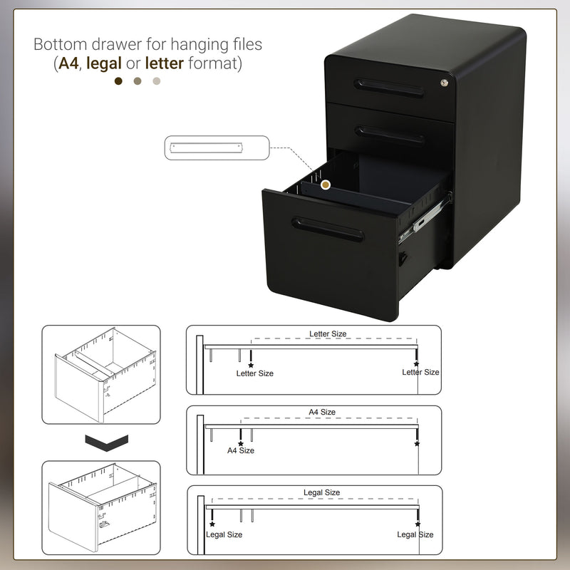 Lockable 3-drawer steel file cabinet – image 6