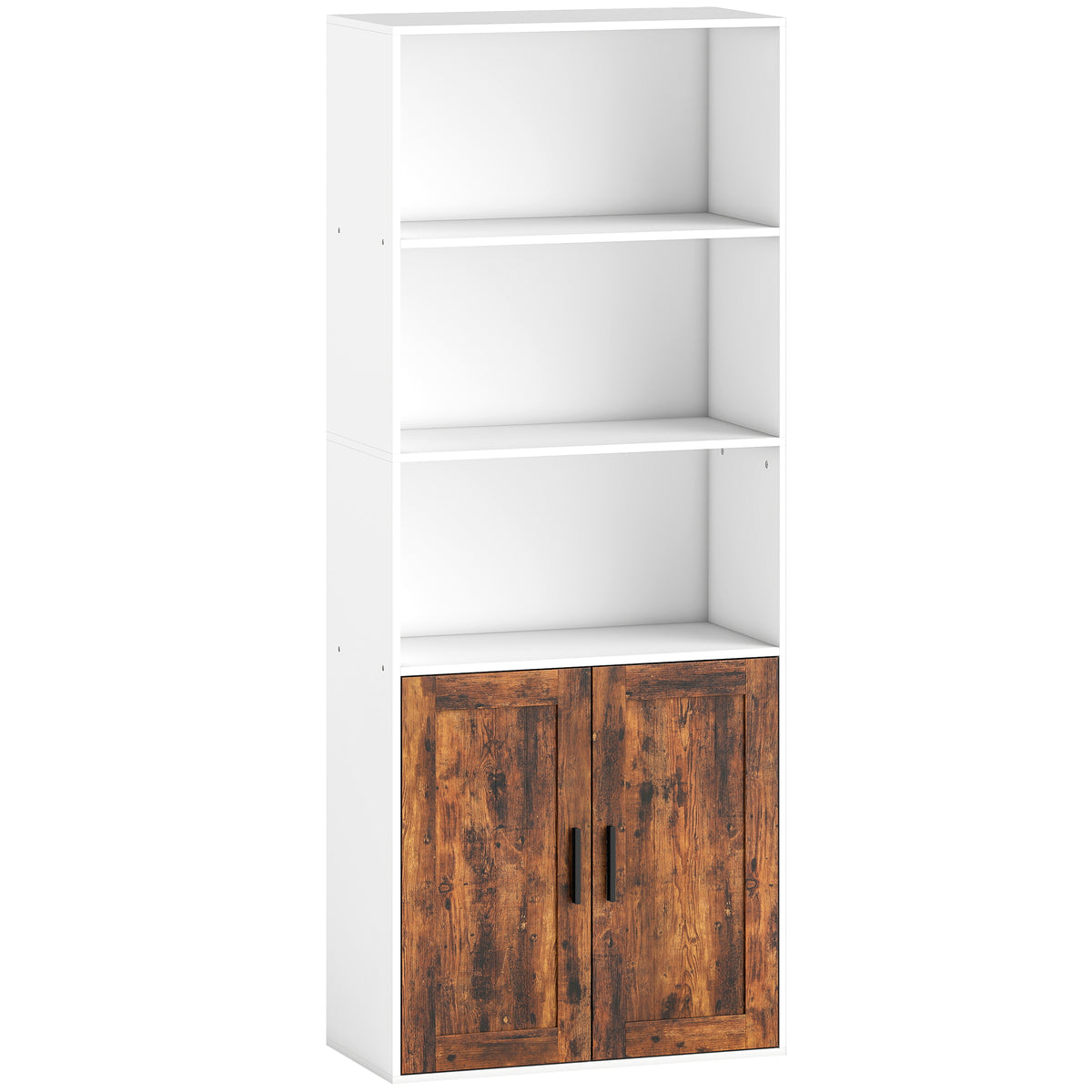 5-Tier Bookcase with Cupboard & Adjustable Shelf – Rustic Brown