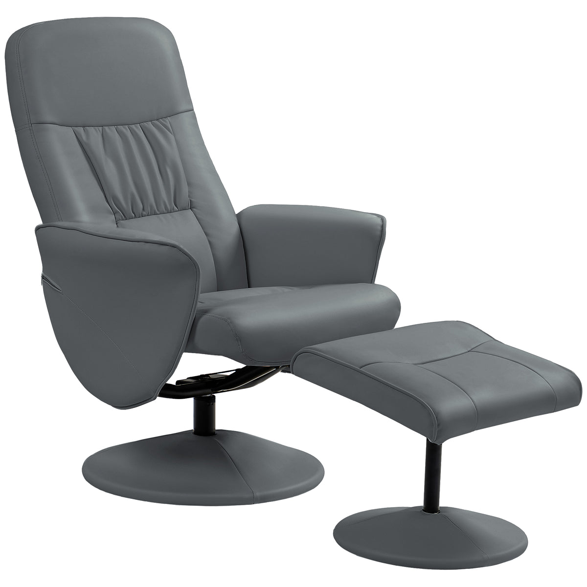 145° Swivel Faux Leather Recliner & Footstool – Grey