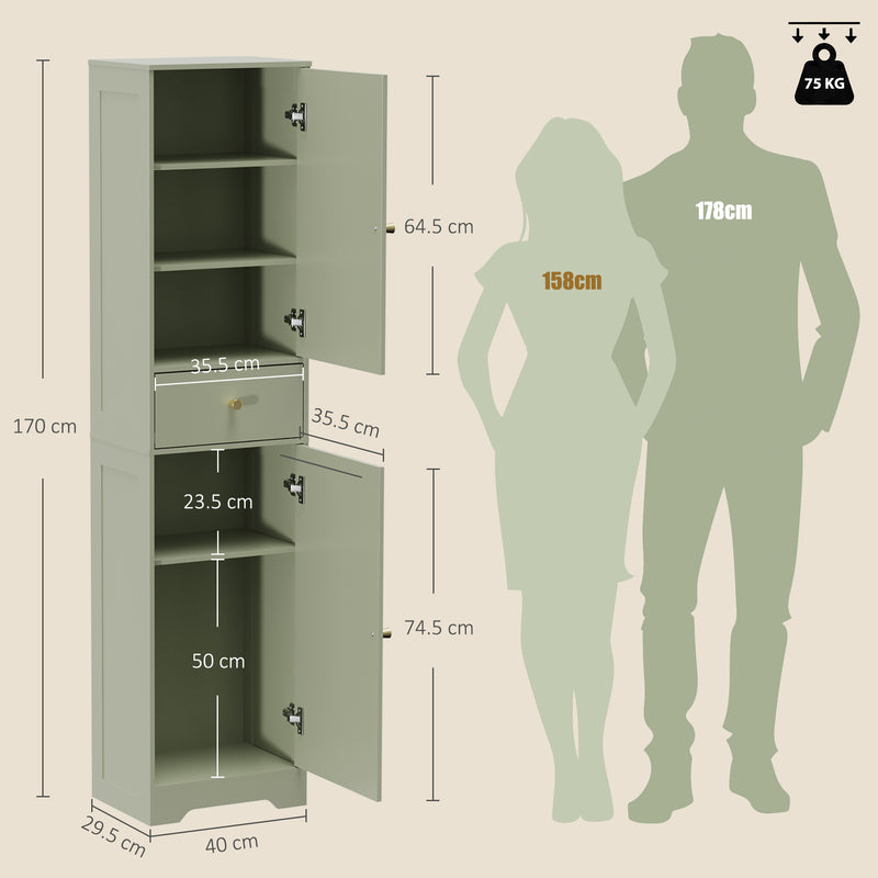 HOMCOM Tall Bathroom Cabinet with Arched Doors - Light Green – view 3