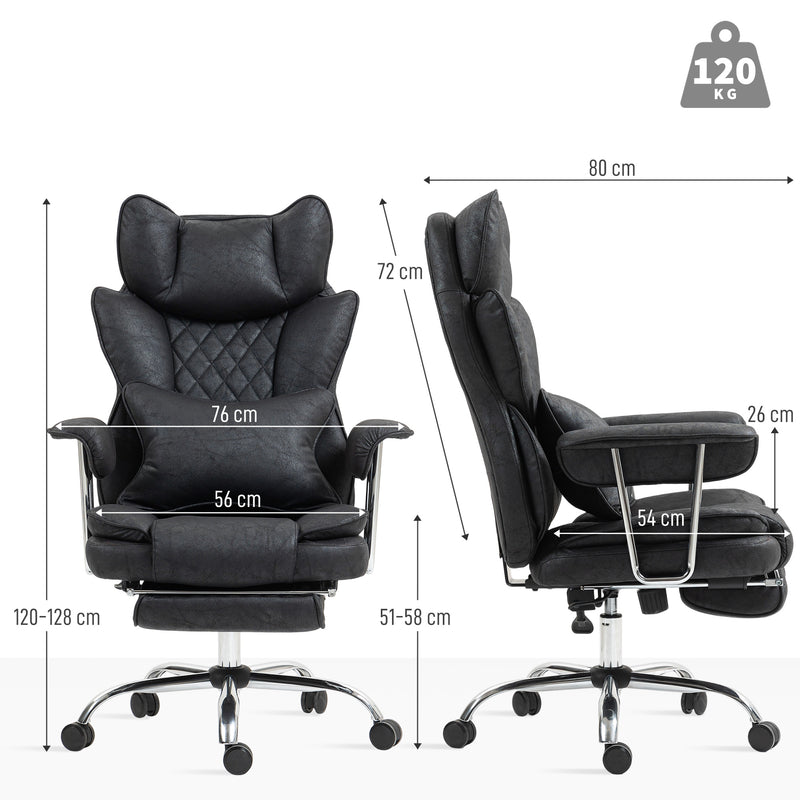 HOMCOM Leathaire Reclining Office Chair with Lumbar Support Pillow - Black – view 3