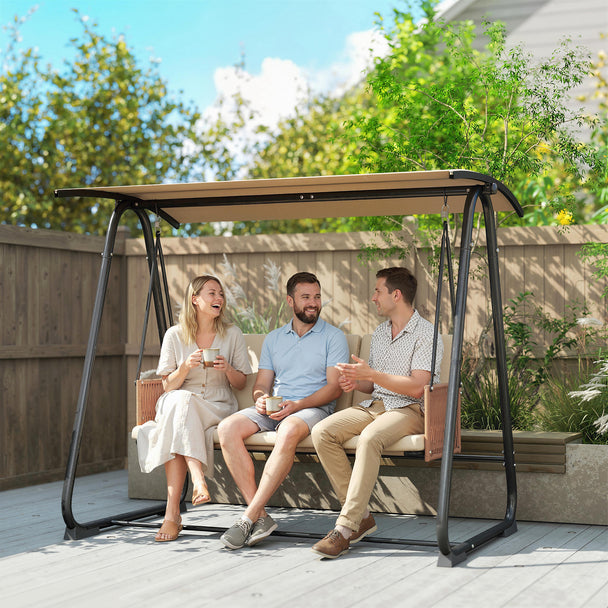 Outsunny 3 Seater Swing Chair with Adjustable Canopy, 360 kg Garden Swing Seat Outdoor Hammock Bench with Cushions – view 2