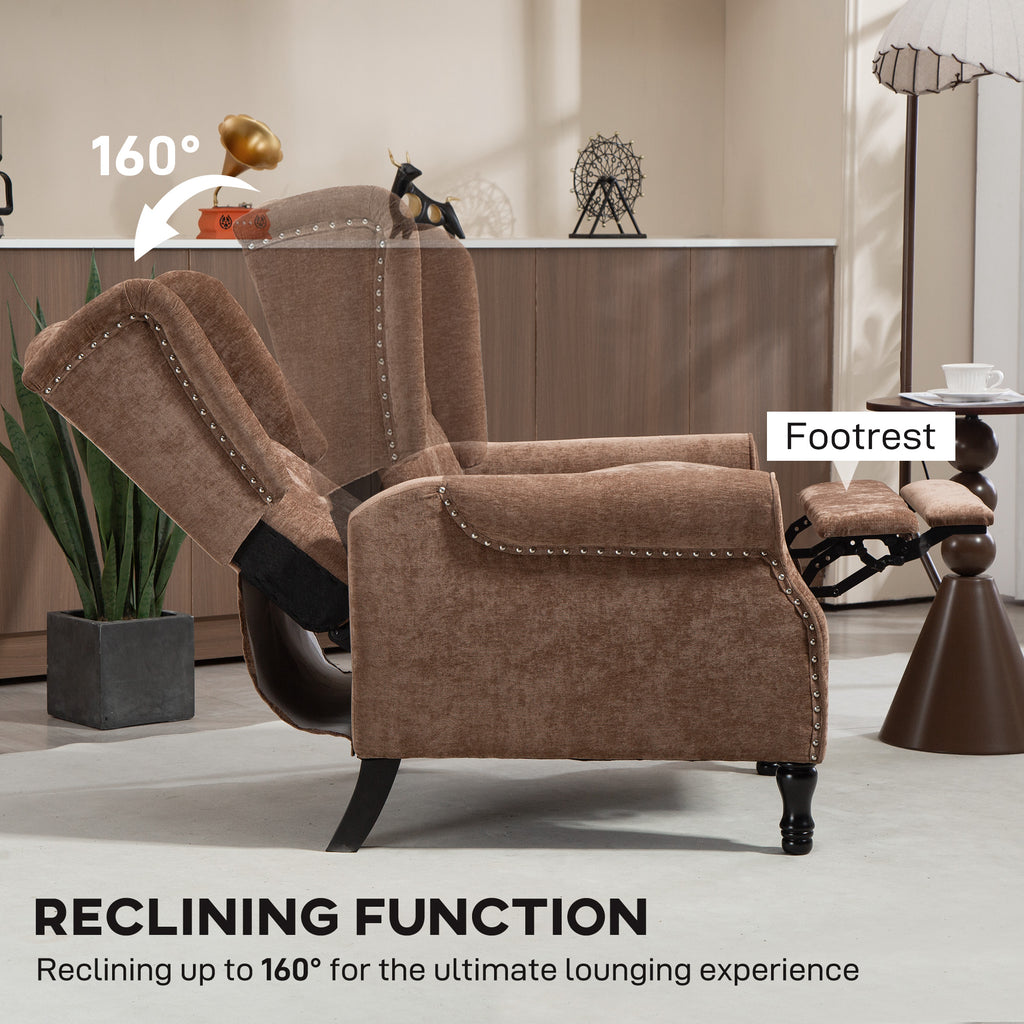 150Â° Reclining Vintage Armchair, with footrest - Brown