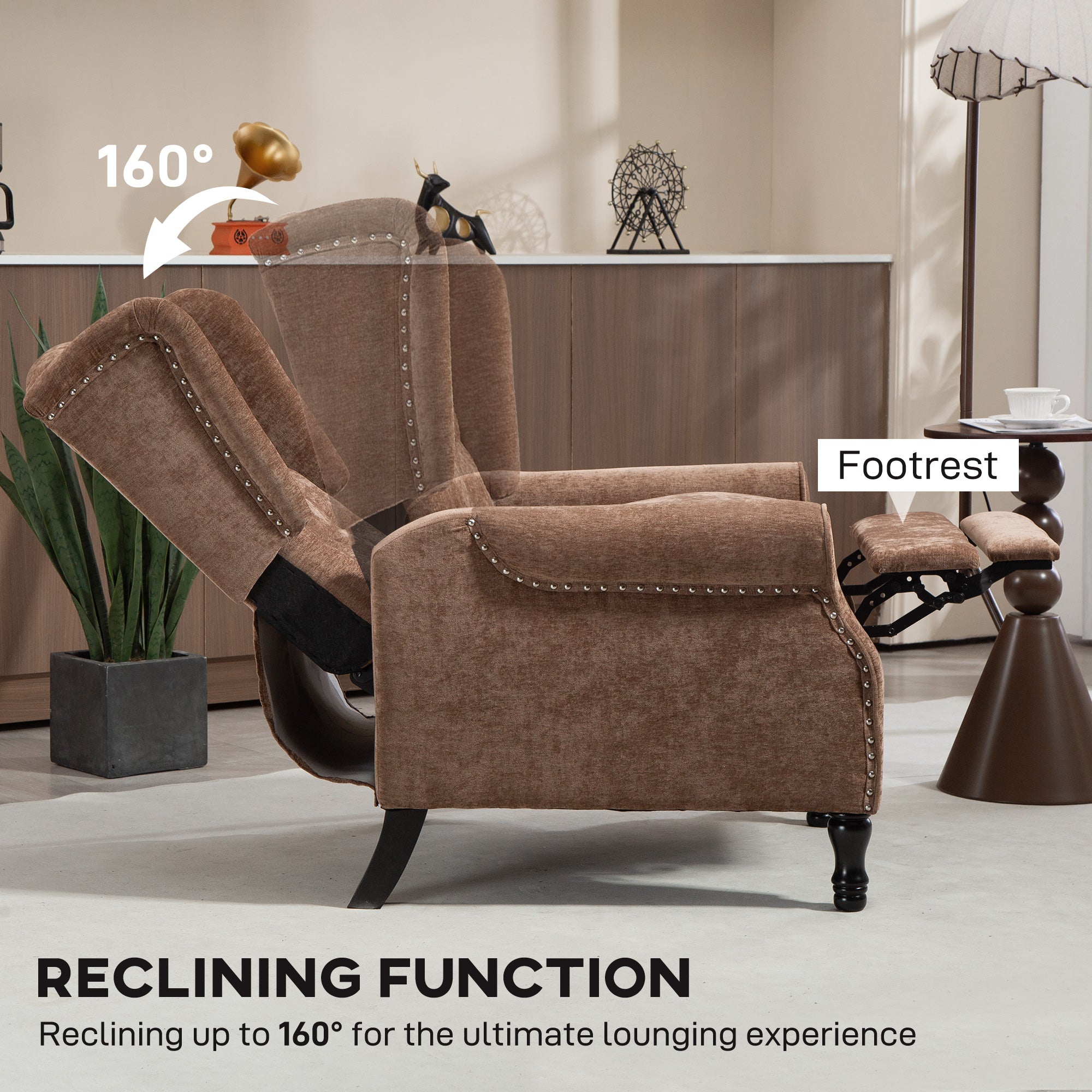 150Â° Reclining Vintage Armchair, with footrest - Brown