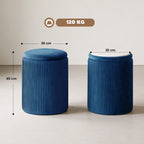 Storage Ottoman Modern Velvet Round Foot Stool for Living Room Bedroom 45 cm Blue