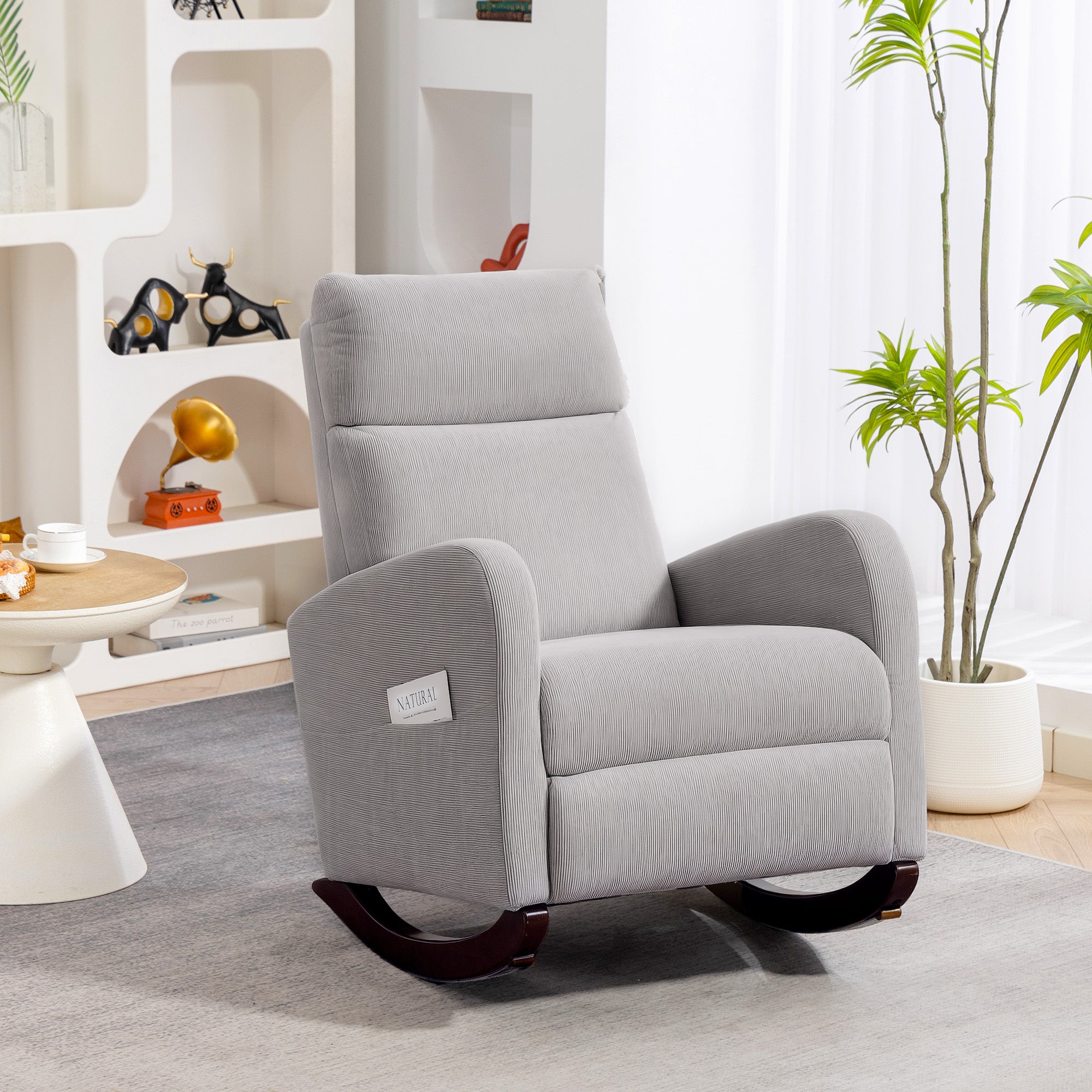 Corduroy Rocking Armchair - Grey