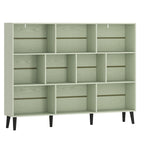 10-Cube Bookcase, 3-Tier Book Shelf with Solid Wood Legs, 140 cm Modern Bookshelf with Anti-Tip Kit, Light Green